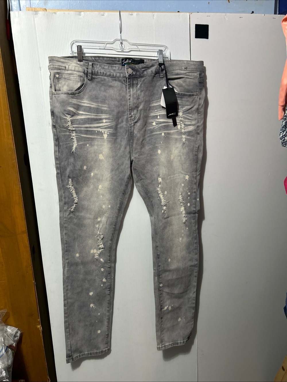 Men's Straight Distressed Jeans - Gray